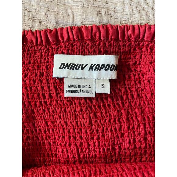 DHRUV KAPOOR Red Smocked Cerise Midi Dress Size Small - Picture 5 of 7